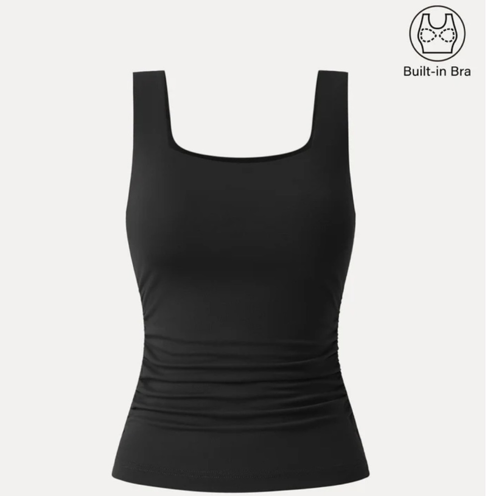 Eco-SkinKiss®2.0 Ruched Sides Square Brami Tank Top-Hip Length in Black, Size L